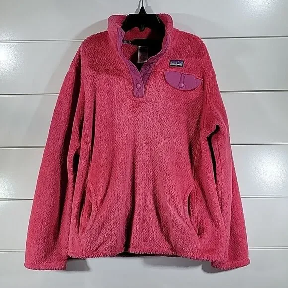 Patagonia Fleece Synchilla Snap-T Pullover Pimk Jacket L ( Girl 12 - Picture 1 of 5
